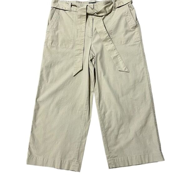 Talbots Belted Wide Leg Tan Capri Pant Sz 12 Loose Casual Lightweight Minimalist - Picture 1 of 10